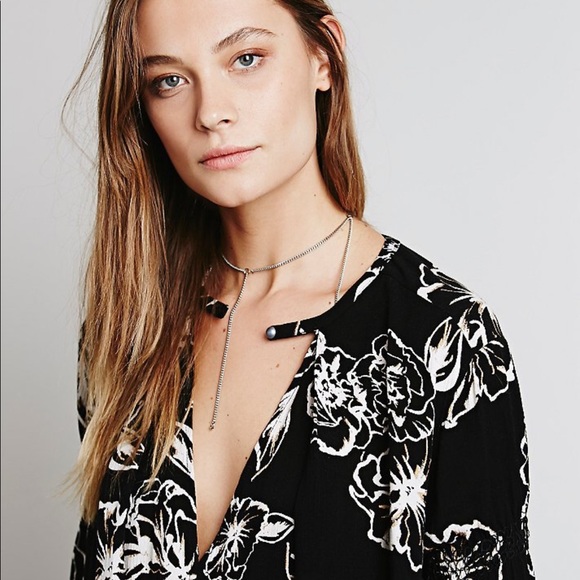 Free People Black Floral Print Swing Tunic size small - Picture 2 of 6